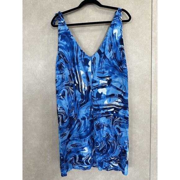 Peyton & Parker Linen Blend Size Medium Blue Midi Tank Top Beach Dress Pockets - Picture 2 of 6